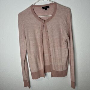Ann Taylor Sweater Womens Medium Pink Pearl Button Cardigan Knit Textured Soft